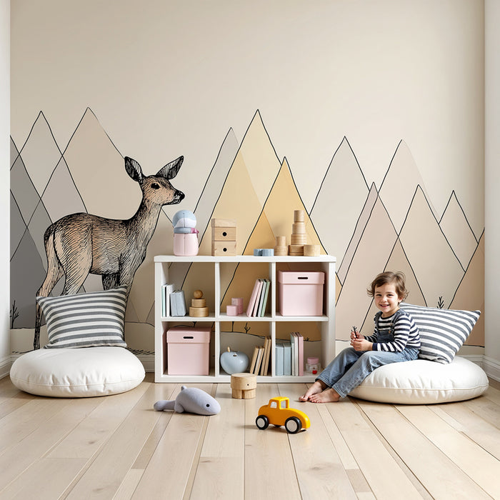 Paberi tapeet beebi tuba | Pastelse toonidega põhjapõder ja mäed õrnaks meeleoluks