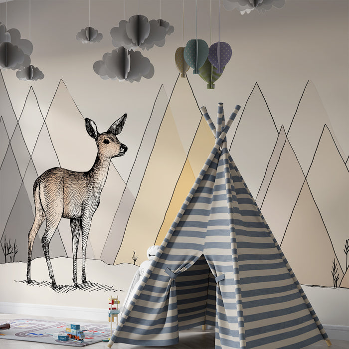 Paberi tapeet beebi tuba | Pastelse toonidega põhjapõder ja mäed õrnaks meeleoluks