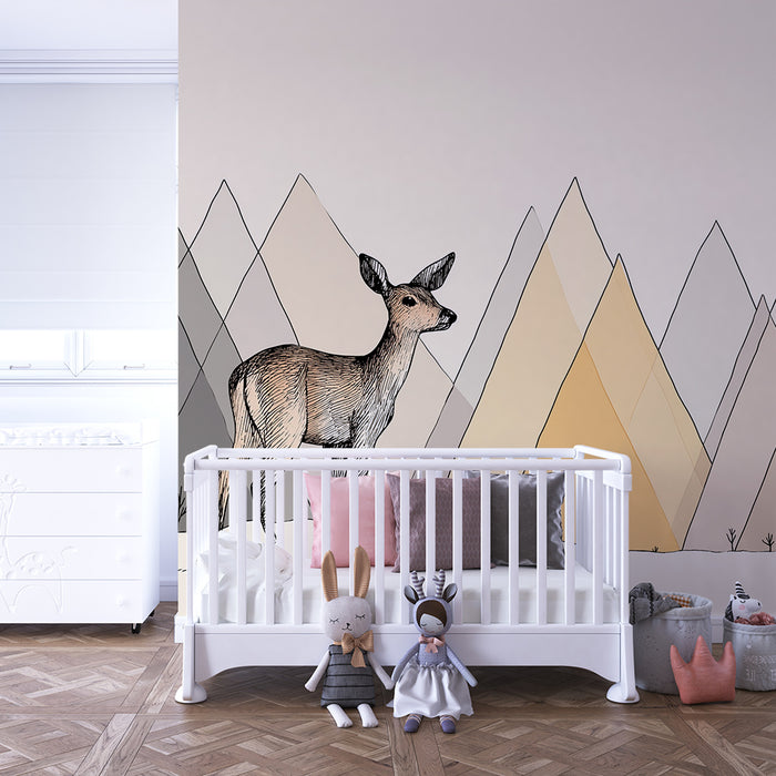 Paberi tapeet beebi tuba | Pastelse toonidega põhjapõder ja mäed õrnaks meeleoluks