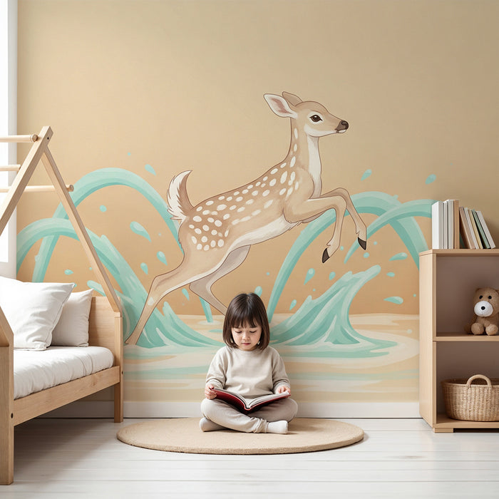 Papel de parede quarto bebê | Veado feliz na água