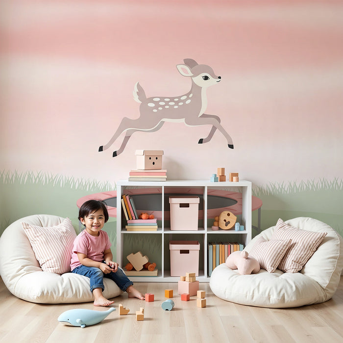 Papier de parede quarto bebê | Vesele jelen na trampolinu