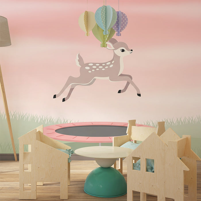 Papier de parede quarto bebê | Vesele jelen na trampolinu