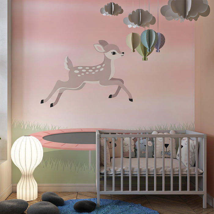 Papier de parede quarto bebê | Vesele jelen na trampolinu