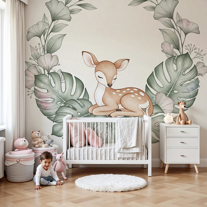 Papel de parede quarto bebê | Покоен елен сред растителността