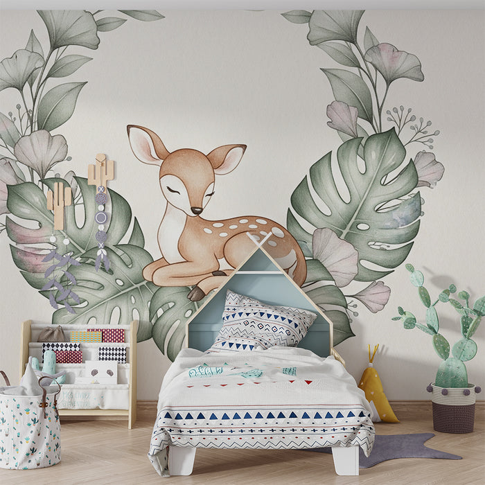 Papel de parede quarto bebê | Покоен елен сред растителността