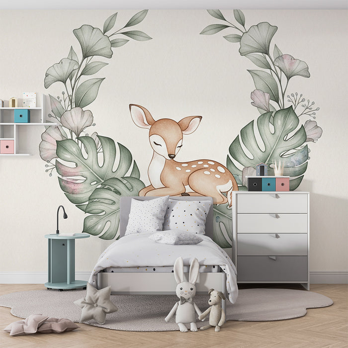 Papel de parede quarto bebê | Покоен елен сред растителността