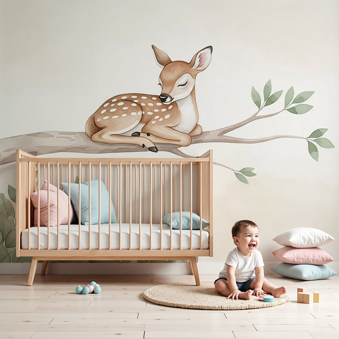 Papel de parede quarto bebê | Ήρεμο ελάφι σε κλαδί
