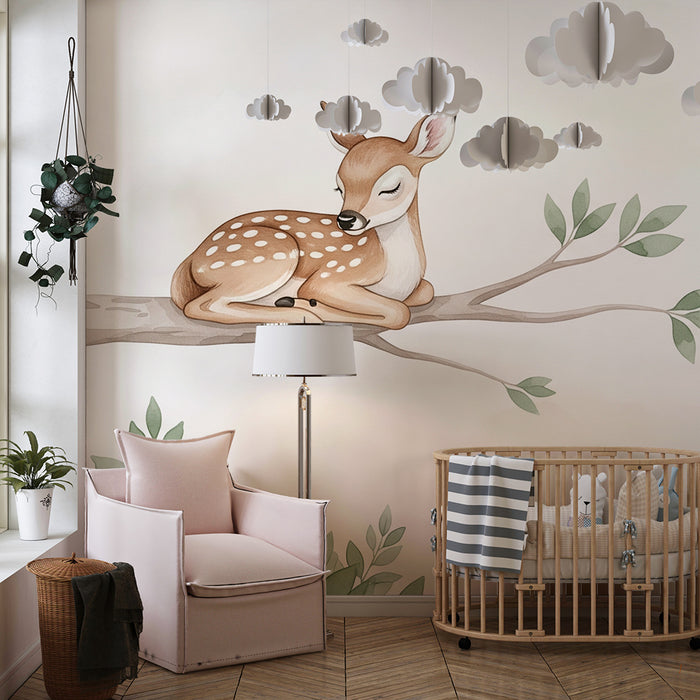 Papel de parede quarto bebê | Ήρεμο ελάφι σε κλαδί
