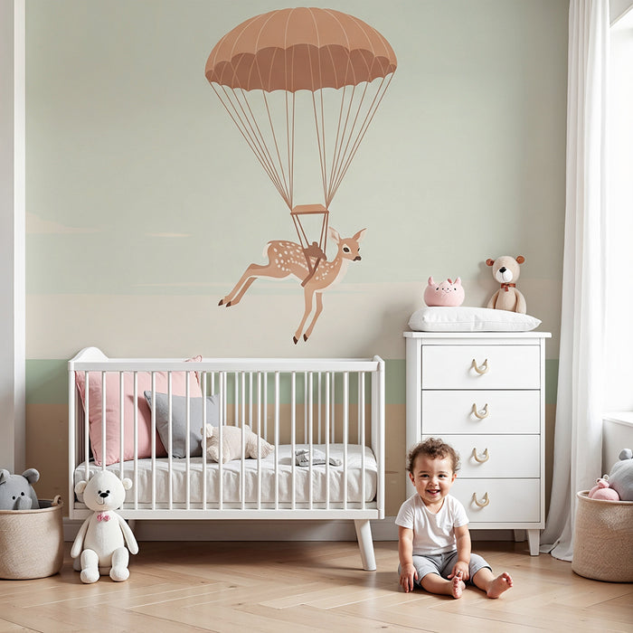 Papel pintado infantil | Ciervo paracaidista en la playa