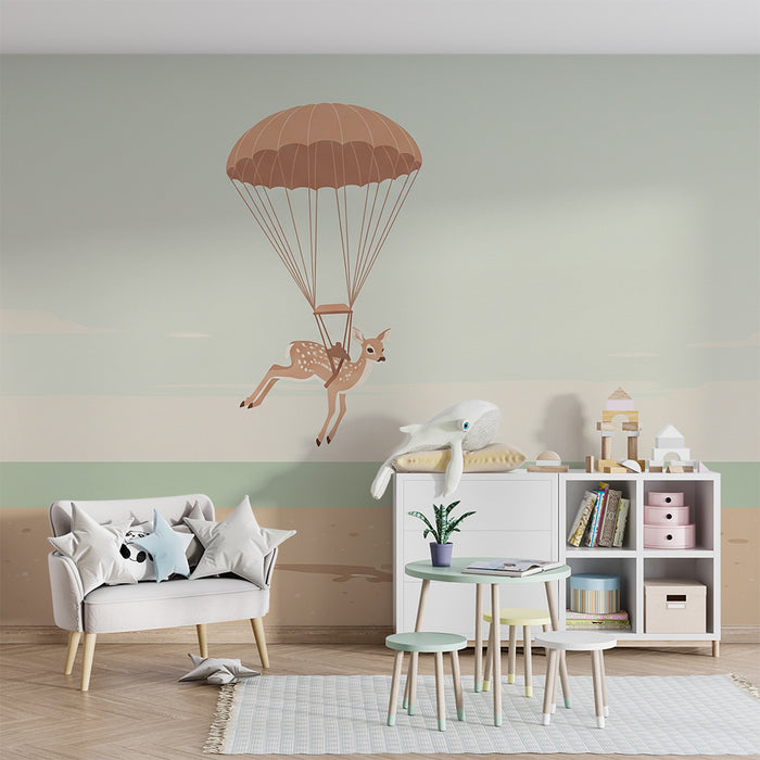 Papel pintado infantil | Ciervo paracaidista en la playa
