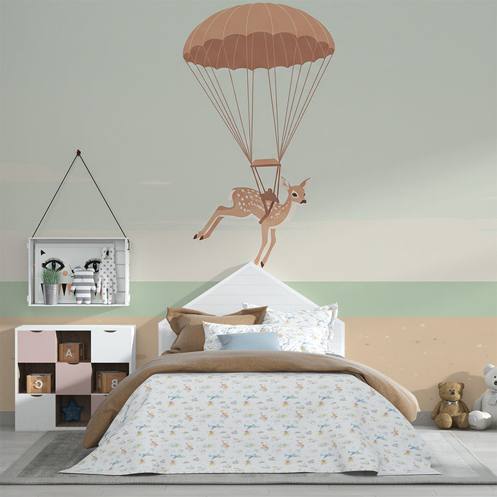 Papel pintado infantil | Ciervo paracaidista en la playa