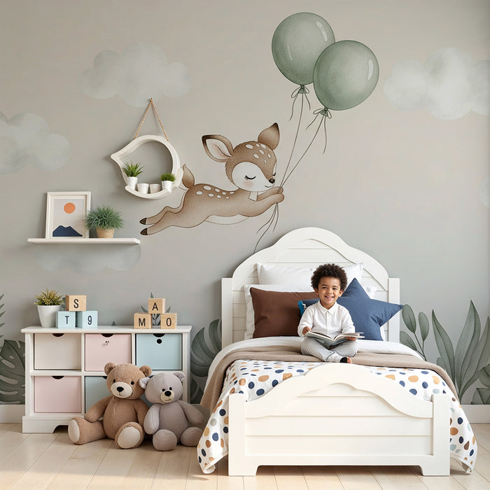 Papel de parede quarto bebê | Leteći jelen s balonima