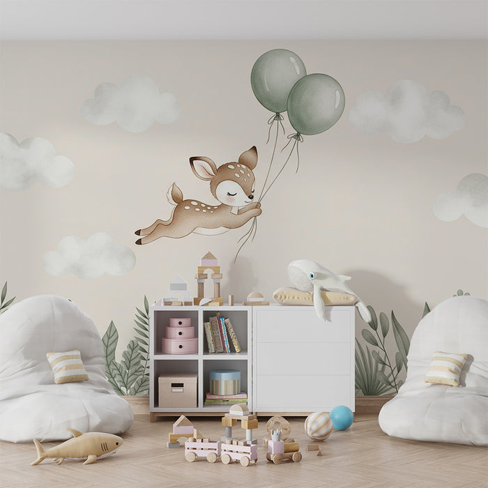 Papel de parede quarto bebê | Leteći jelen s balonima