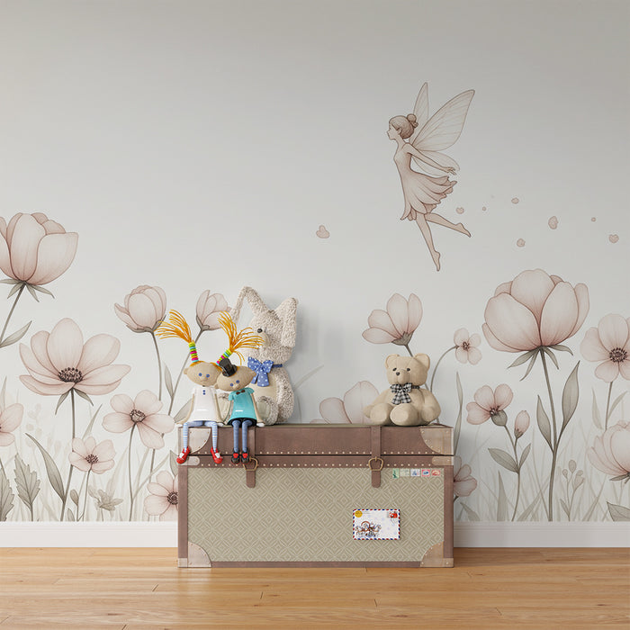 Nursery room wallpaper | Fairy in a field of delicate flowers