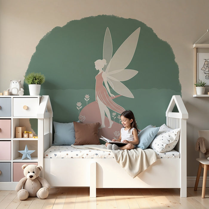 Papier peint chambre bébé | Fée délicate sur un chemin fleuri