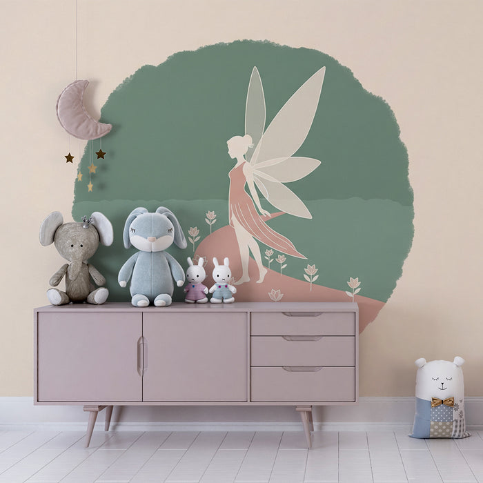 Papier peint chambre bébé | Fée délicate sur un chemin fleuri