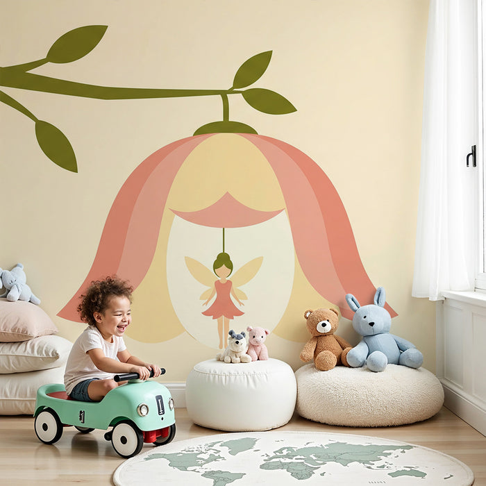 Babyzimmer-Tapete | Fee schwebt in zarter Blume