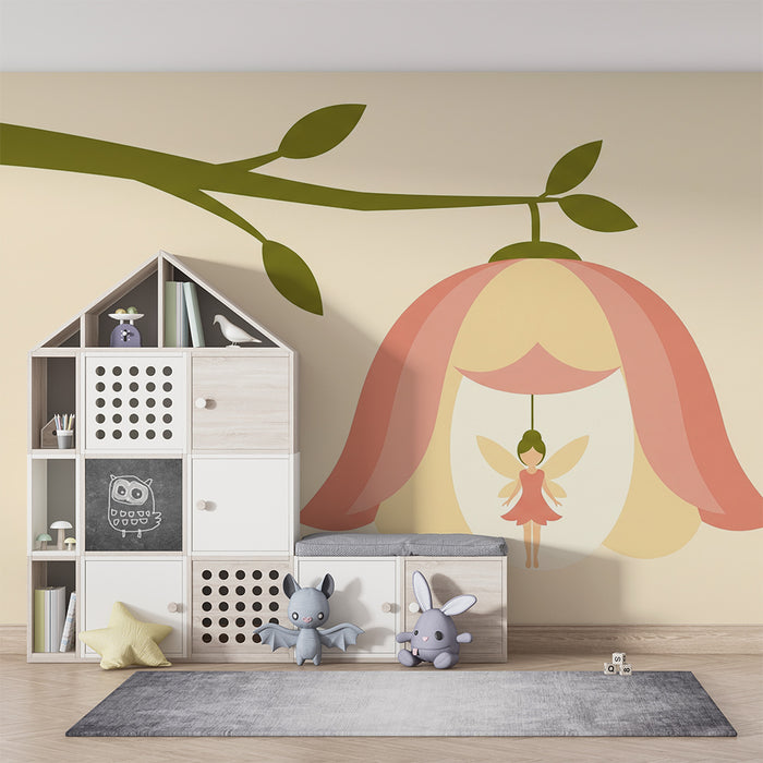 Babyzimmer-Tapete | Fee schwebt in zarter Blume