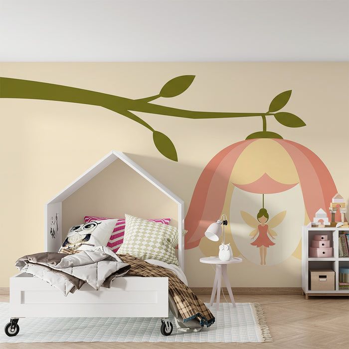 Babyzimmer-Tapete | Fee schwebt in zarter Blume