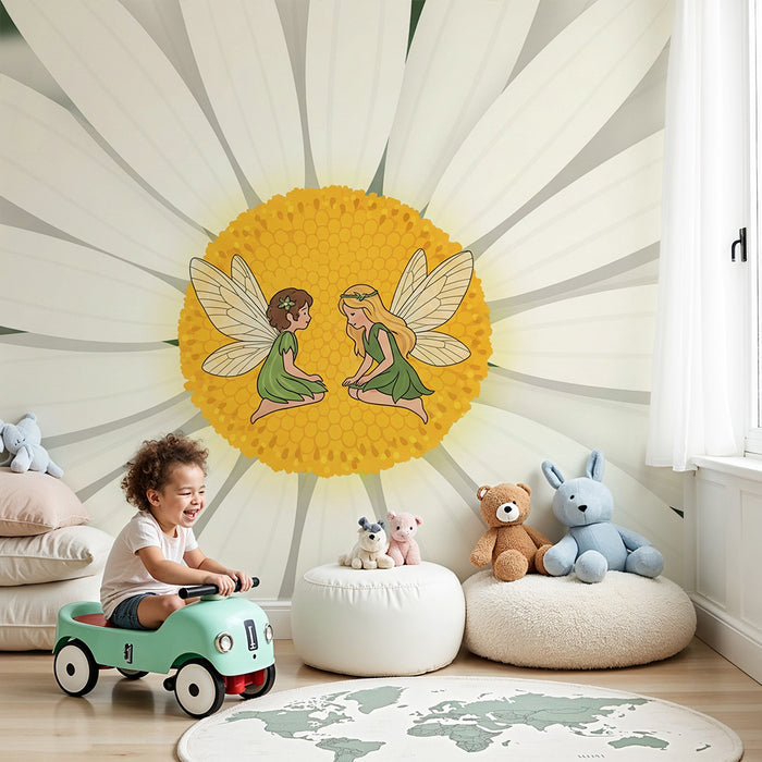 Papel de parede para quarto de bebé | Fadas numa margarida encantada