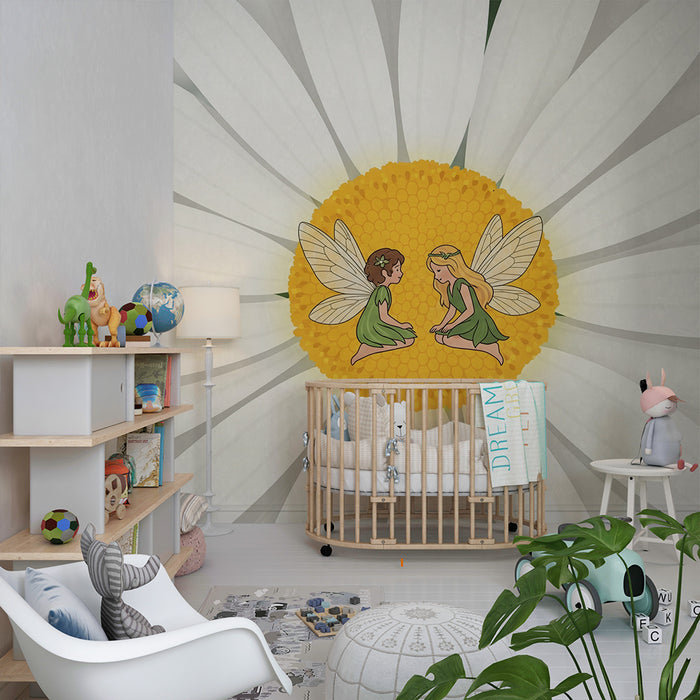 Papel de parede para quarto de bebé | Fadas numa margarida encantada
