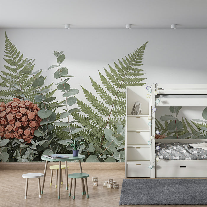Babyzimmer Tapete | Zartes Blattwerk mit Eukalyptus und Farnen