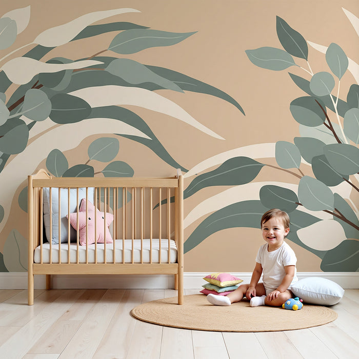 Papel de parede para quarto de bebé | Folhagem delicada em tons suaves