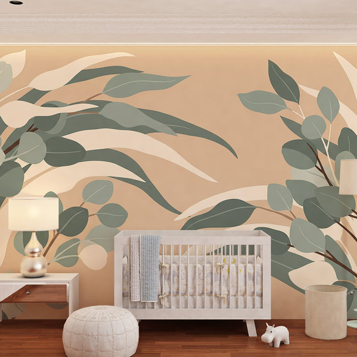 Papel de parede para quarto de bebé | Folhagem delicada em tons suaves