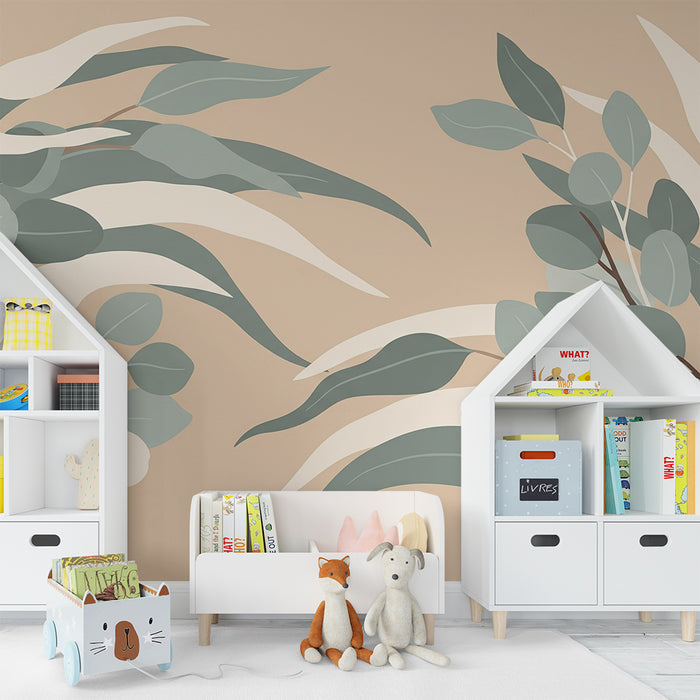 Papel de parede para quarto de bebé | Folhagem delicada em tons suaves
