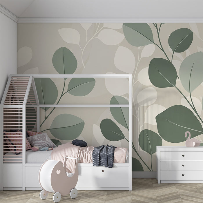 Papel de parede para quarto de bebé | Folhagem delicada em tons suaves de verde e creme