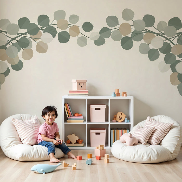 Papel de parede para quarto de bebé | Folhagem delicada em tons suaves para um ambiente tranquilo