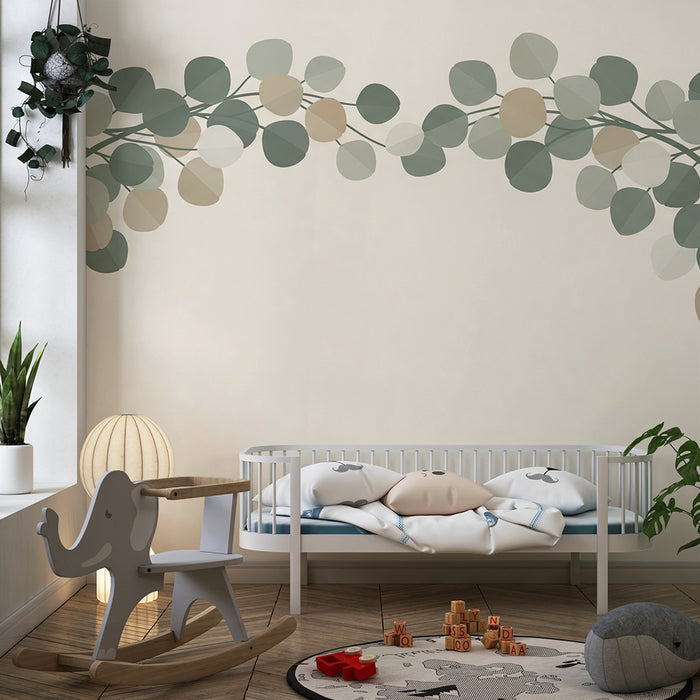 Papel de parede para quarto de bebé | Folhagem delicada em tons suaves para um ambiente tranquilo