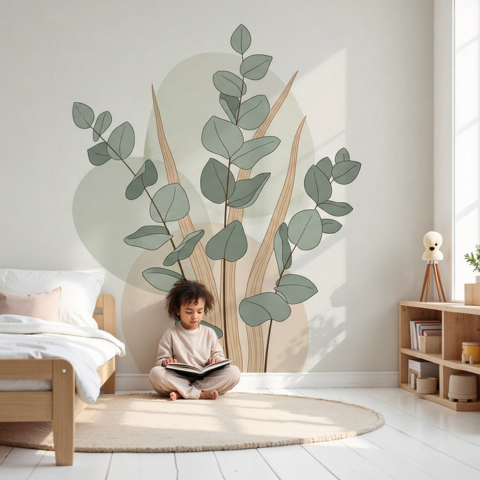 Papel de parede para quarto de bebé | Folhagem delicada e formas suaves para um ambiente tranquilo