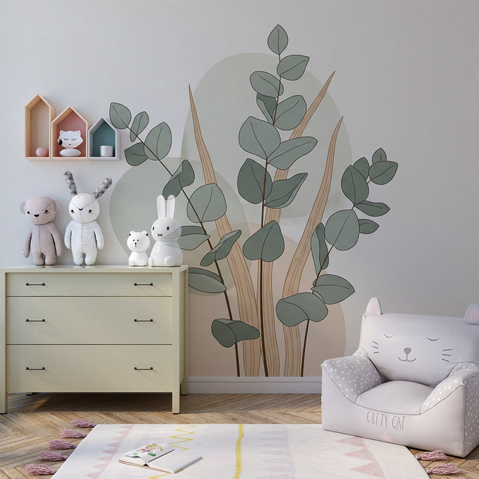 Papel de parede para quarto de bebé | Folhagem delicada e formas suaves para um ambiente tranquilo