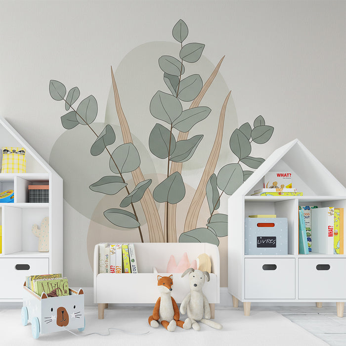 Papel de parede para quarto de bebé | Folhagem delicada e formas suaves para um ambiente tranquilo