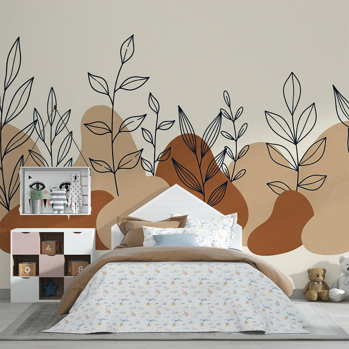 Papier peint chambre bébé | Feuillage délicat et formes organiques en tons doux