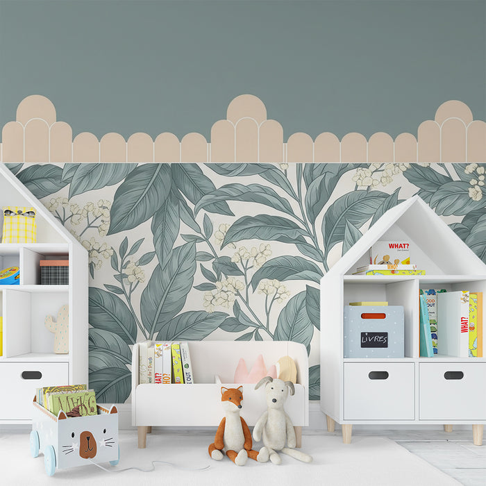 Papel de parede para quarto de bebé | Folhagem delicada e motivos florais relaxantes