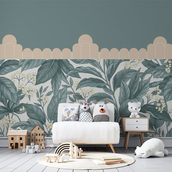 Papel de parede para quarto de bebé | Folhagem delicada e motivos florais relaxantes