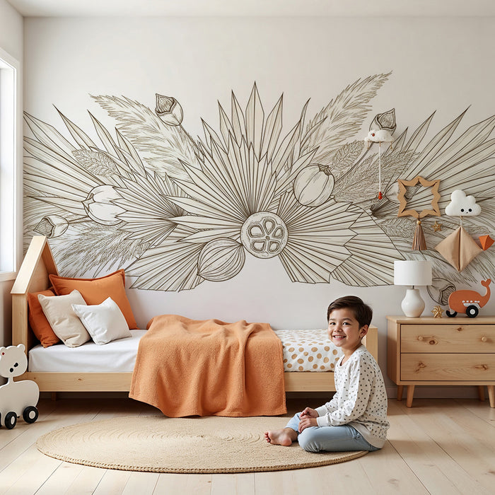 Barntapet | Delikat lövverk och blommiga mönster i ljusa färger