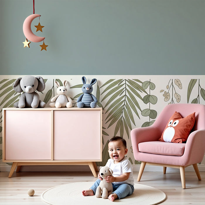 Papel de parede para quarto de bebé | Folhagem delicada e tons suaves