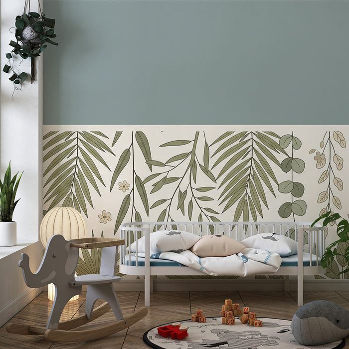 Papel de parede para quarto de bebé | Folhagem delicada e tons suaves