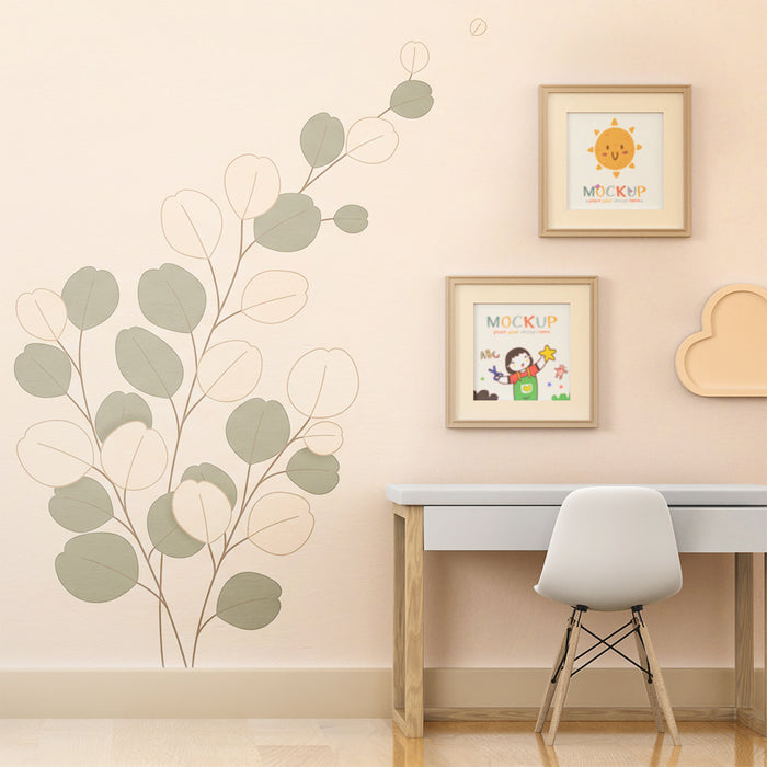 Papel de parede para quarto de bebé | Folhagem delicada sobre fundo suave num espírito calmante