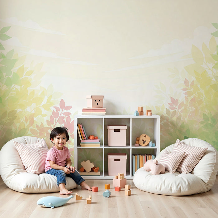 Papel pintado infantil | Follaje suave y pastel para un ambiente relajante