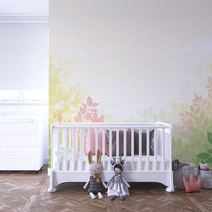 Papel pintado infantil | Follaje suave y pastel para un ambiente relajante