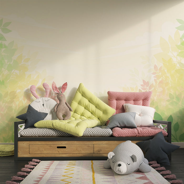 Papel pintado infantil | Follaje suave y pastel para un ambiente relajante