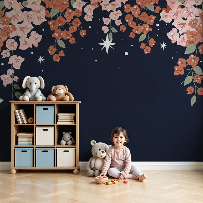 Babyzimmer Tapete | Fallendes Laub und glitzernde Sterne