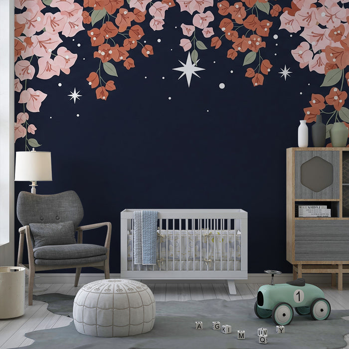 Babyzimmer Tapete | Fallendes Laub und glitzernde Sterne