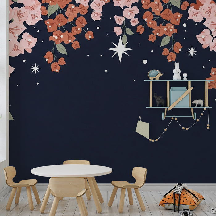 Babyzimmer Tapete | Fallendes Laub und glitzernde Sterne