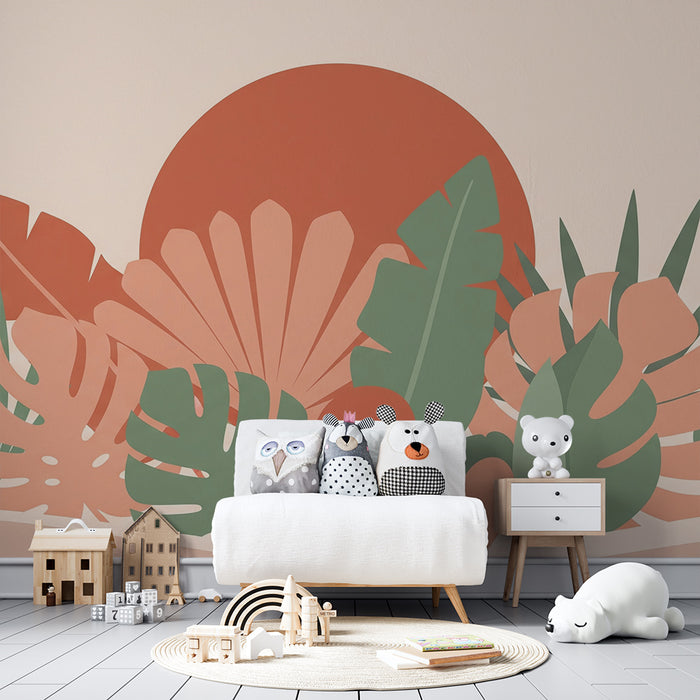 Barntapet | Tropiskt lövverk i mjuka och varma färger
