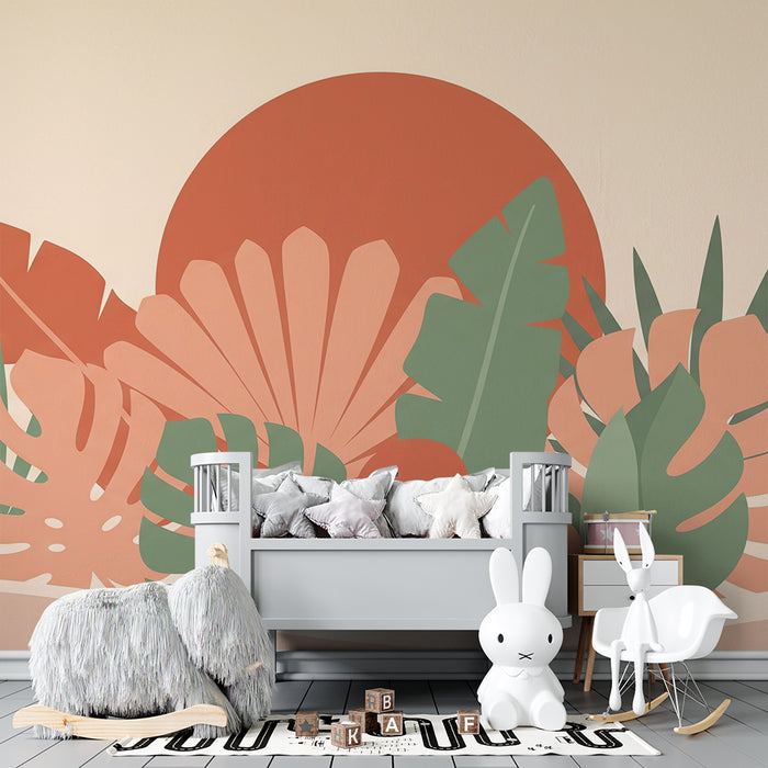 Barntapet | Tropiskt lövverk i mjuka och varma färger